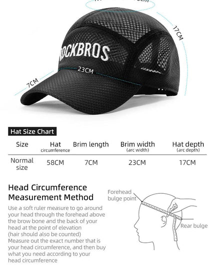 ROCKBROS Breathable Mesh Baseball Cap Summer Cool Quick Dry Hat Golf Tennis Cap Men Women For Outdoor Sports Cycling Running Hat