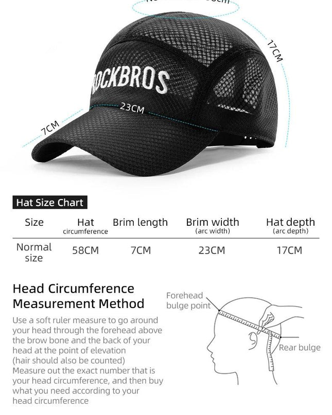 ROCKBROS Breathable Mesh Baseball Cap Summer Cool Quick Dry Hat Golf Tennis Cap Men Women For Outdoor Sports Cycling Running Hat
