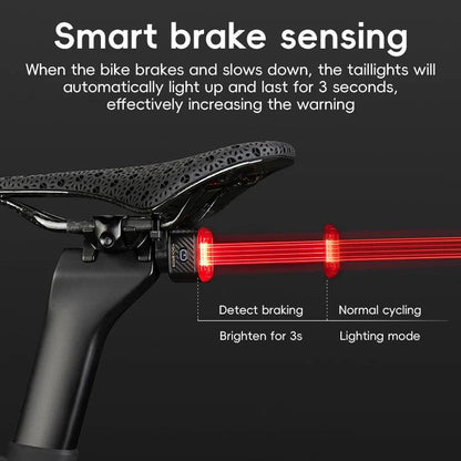 ROCKBROS Bicycle Tail Light Same Frequency Induction Brake Taillight IPX6 Waterproof Light Type-C Night Riding Warning Light