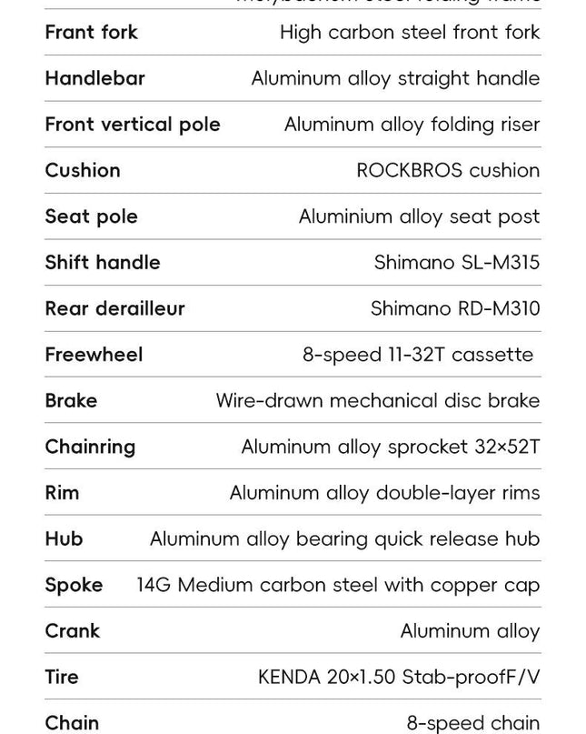 ROCKBROS Lightweight Bike Folding Design 20 inch Bike With Shimano 8-speed Wire-drawn Disc Brake System Adult Folding Bike