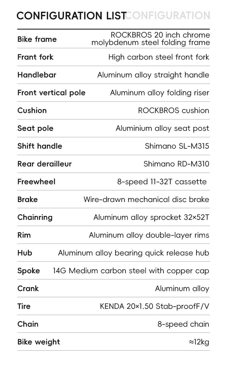 ROCKBROS Lightweight Bike Folding Design 20 inch Bike With Shimano 8-speed Wire-drawn Disc Brake System Adult Folding Bike