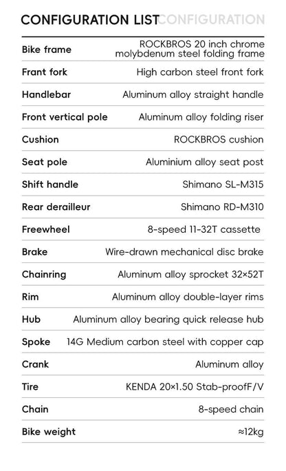 ROCKBROS Lightweight Bike Folding Design 20 inch Bike With Shimano 8-speed Wire-drawn Disc Brake System Adult Folding Bike