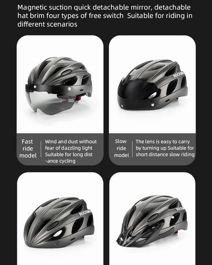 ROCKBROS Bicycle Helmet Integrally-molded Bike Helmet Motor Electric Scooter Riding Helmet Removable Lens Capacete Ciclismo