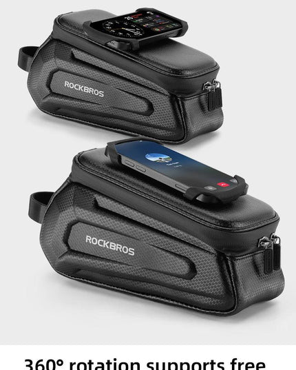 ROCKBROS Bike Bag Front Handlebar Bag Hard Shell 360° Cell Phone Holder With Touch Screen Waterproof Front Frame Cycling Bag