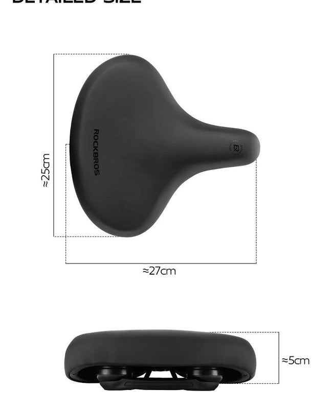 ROCKBROS Bicycle Saddle PVC Leather Comfortable Bike Seat Soft Shock Absorption Oversize Water-Resistant Cycling Cushion