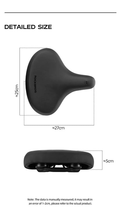 ROCKBROS Bicycle Saddle PVC Leather Comfortable Bike Seat Soft Shock Absorption Oversize Water-Resistant Cycling Cushion