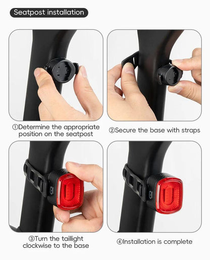 ROCKBROS Bicycle Tail Light Same Frequency Induction Brake Taillight IPX6 Waterproof Light Type-C Night Riding Warning Light