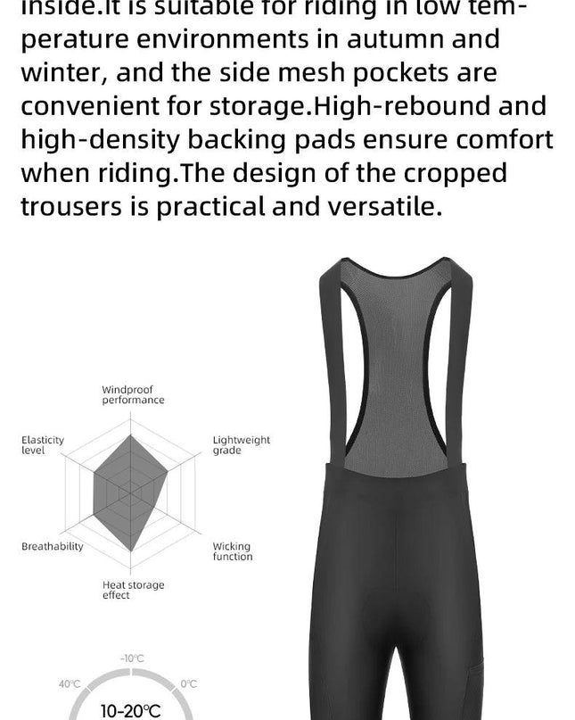 ROCKBROS Winter Cycling Bib Pants Breathable Long Pants Road Bike Pants Bib Tights 3D Cushion Padded Fleece Thermal Bicycle Pant