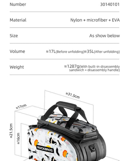 ROCKBROS 3 In 1 Bicycle Trunk Bag 35L Big Quality MTB Gravel Bike Bag Hard Shell Travel Luggage Panniers with Waterproof Cover