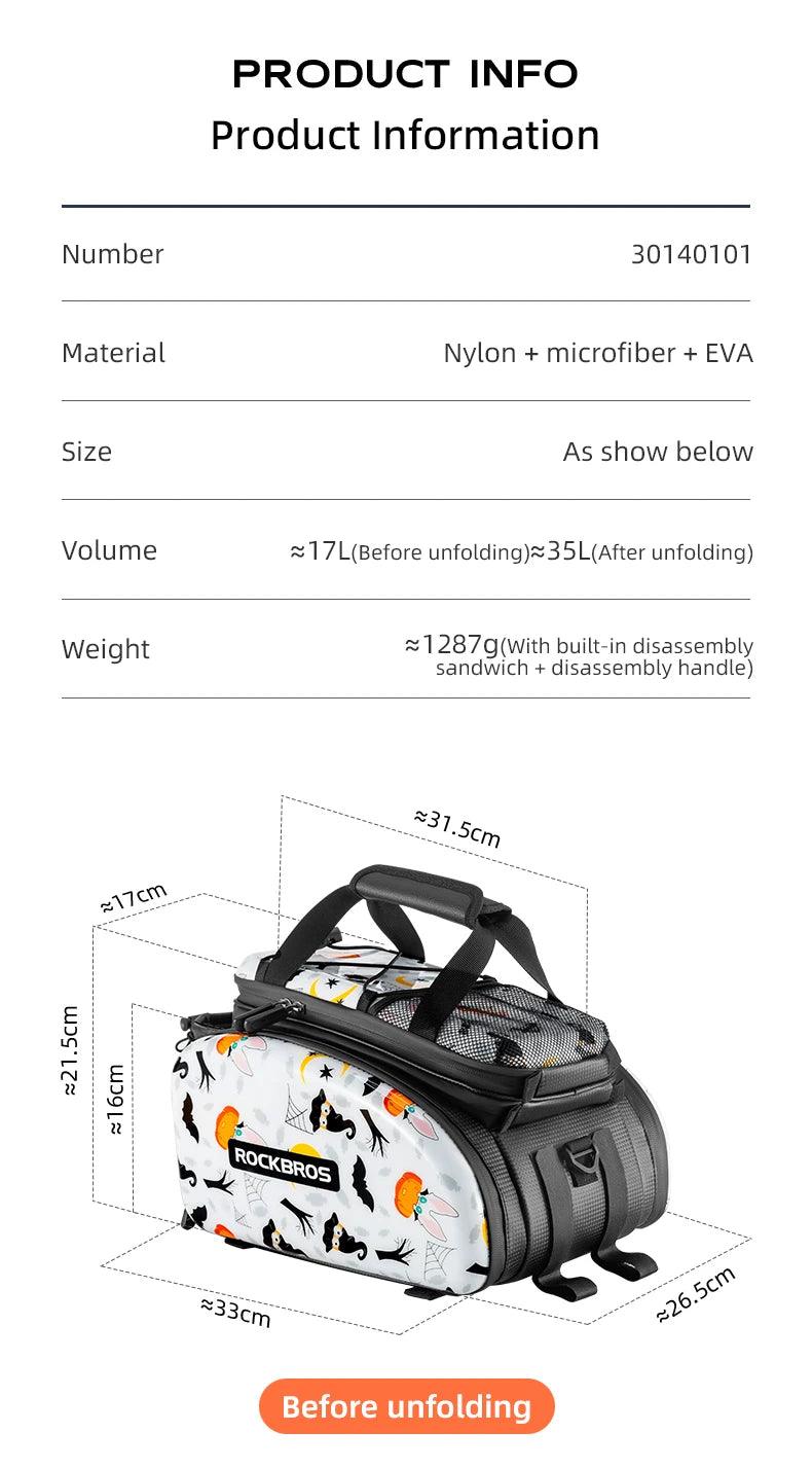 ROCKBROS 3 In 1 Bicycle Trunk Bag 35L Big Quality MTB Gravel Bike Bag Hard Shell Travel Luggage Panniers with Waterproof Cover