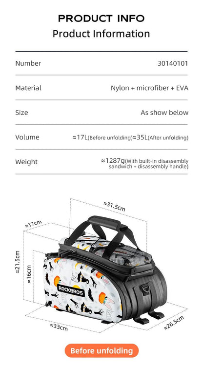 ROCKBROS 3 In 1 Bicycle Trunk Bag 35L Big Quality MTB Gravel Bike Bag Hard Shell Travel Luggage Panniers with Waterproof Cover