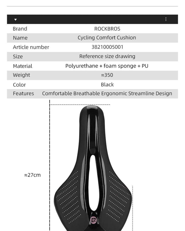 ROCKBROS Bike Saddle MTB Road Bicycle Seat Saddle Ultralight Breathable Comfortable Cushion Racing Soft Cycling Saddle