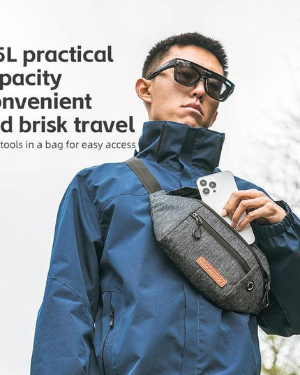 ROCKBROS Cycling Waist Bag 1.5L Multi Compartment Anti-scratch Storage Telephone Chest Bag Headphone Hole Design Bike Accessory