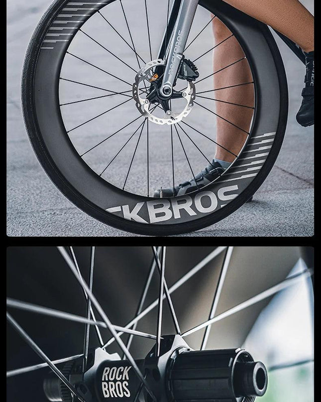 ROCKBROS Carbon Wheels 700c Road Bike Wheelset Tubeless Clincher Tires Rim Center Lock Or 6-bolt Back Road Cycling Wheelset