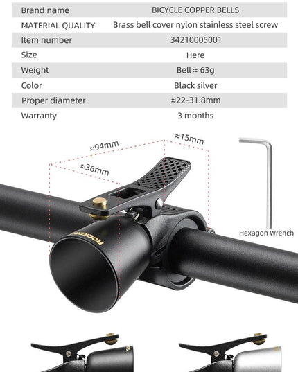 ROCKBROS Bicycle Brass Bell Cover Nylon Stainless Steel Screw High Decibel Clear Ring MTB Road Bike Retro Bell Bike Accessories