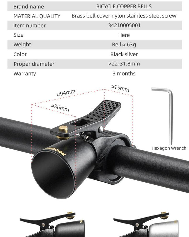 ROCKBROS Bicycle Brass Bell Cover Nylon Stainless Steel Screw High Decibel Clear Ring MTB Road Bike Retro Bell Bike Accessories