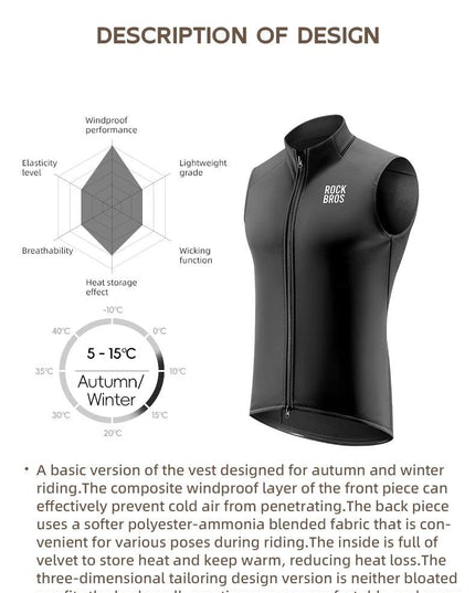 ROCKBROS Winter Cycling Vest Lightweight Windproof Fleece Warm Vest for Men Women Outdoor Sports Thermal Clothing Runring ﻿