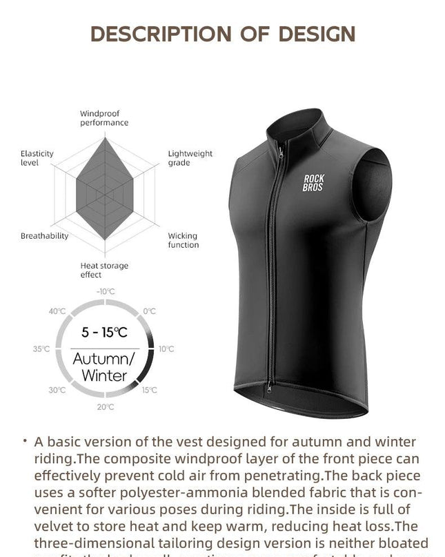 ROCKBROS Winter Cycling Vest Lightweight Windproof Fleece Warm Vest for Men Women Outdoor Sports Thermal Clothing Runring ﻿