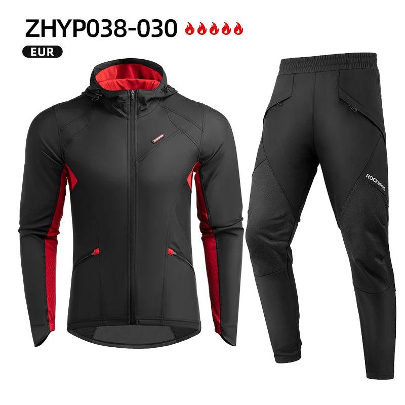 ROCKBROS Cycling Jersey Sets Winter Bicycle Clothes Windproof Thermal Fleece Bike Long Pants Outdoor Fishing Hiking Camping