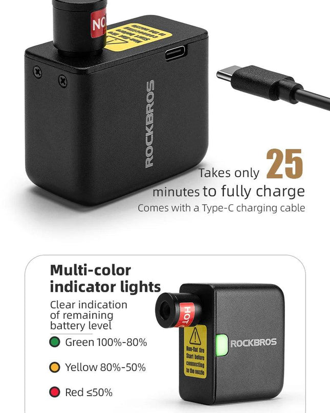 ROCKBROS Mini Electric Air Pump Portable 100PSI Rechargeable Compressor Tire Inflator For Car Bike Motorcycle Bicycle Pump