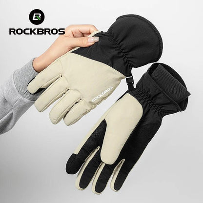 ROCKBROS Winter Ski Gloves Waterproof Snow Keep Warm Windproof Gloves Snowboard Gloves Touch Screen Fleece Motor Riding Gloves