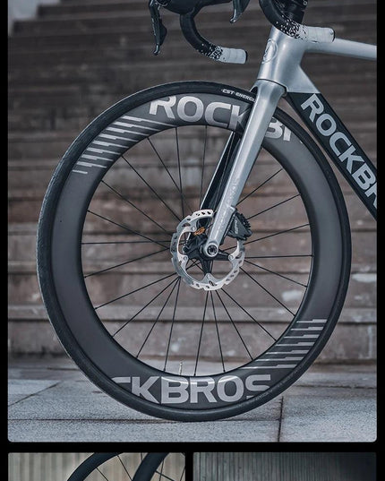 ROCKBROS Carbon Wheels 700c Road Bike Wheelset Tubeless Clincher Tires Rim Center Lock Or 6-bolt Back Road Cycling Wheelset