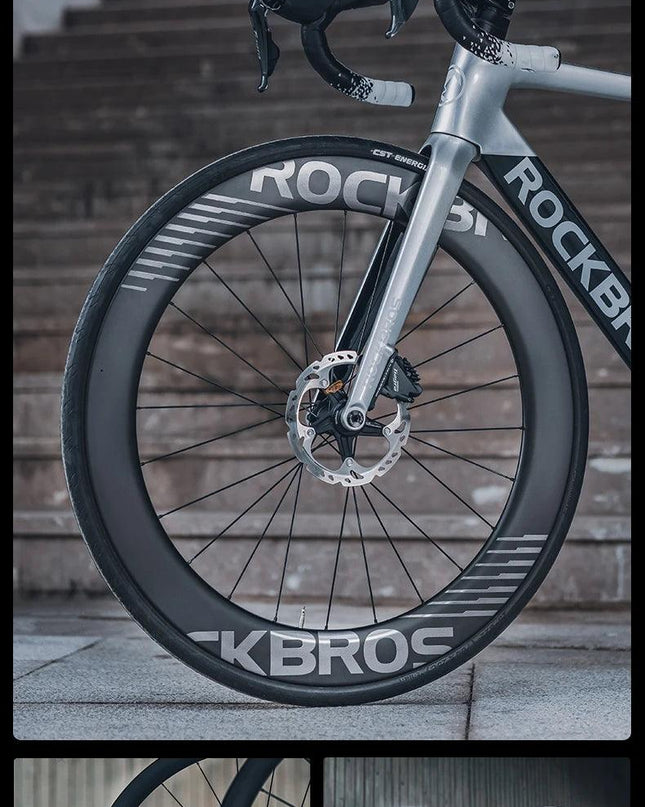 ROCKBROS Carbon Wheels 700c Road Bike Wheelset Tubeless Clincher Tires Rim Center Lock Or 6-bolt Back Road Cycling Wheelset