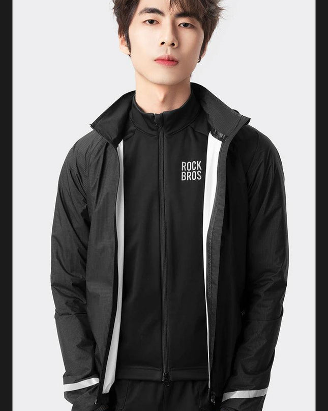 ROCKBROS Raincoat Cycling Waterproof Jacket Lightweight Motorcycle Rain Coat Breathable Reflective Hooded Outdoor Windbreaker