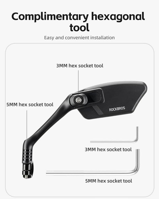 ROCKBROS Bicycle Mirror Handlebar Rear View Stainless Steel Reflector Universal Wide-Range 360° Adjustable Mirror Bike Accessory
