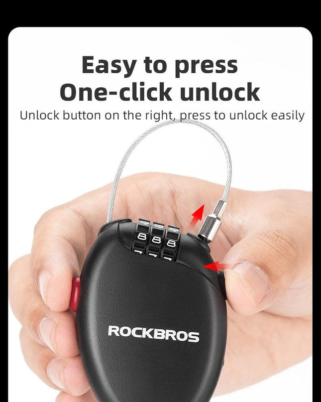ROCKBROS Bicycle Lock Anti-theft Portable Lightweight 3-Digit Password Cable Lock Helmet Lock Chain Backpack Bike Accessories