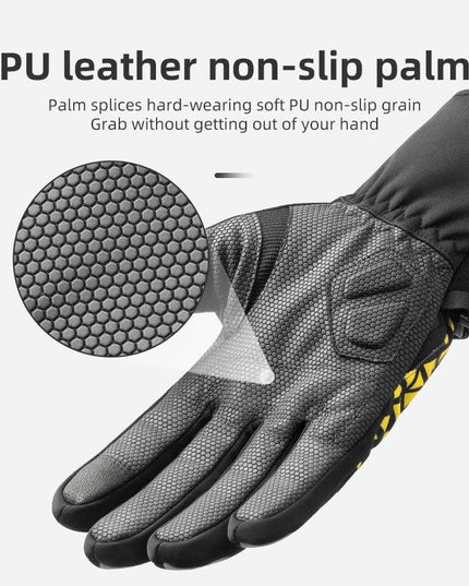 ROCKBROS Bicycle Gloves Winter Warm Motorcycle Full Finger Cycling Gloves Screen Touch Ski Sports Gloves Hiking Thermal Mitten