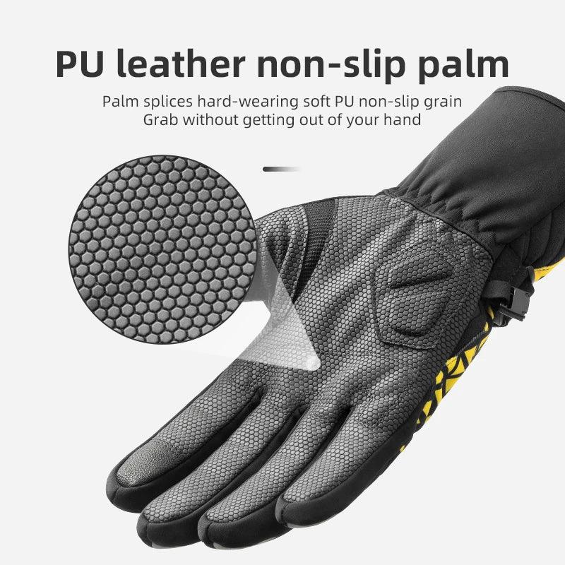 ROCKBROS Bicycle Gloves Winter Warm Motorcycle Full Finger Cycling Gloves Screen Touch Ski Sports Gloves Hiking Thermal Mitten