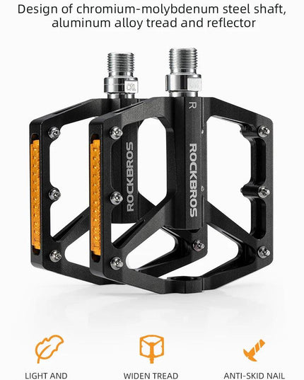 ROCKBROS Bicycle Pedals Save Effort Aluminum Alloy Anti-slip MTB Road Mountain Reflective Bearing Cycling Pedals Bike Accessory