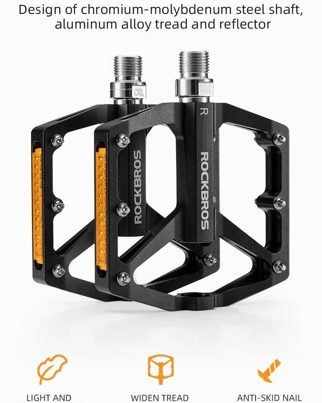 ROCKBROS Bicycle Pedals Save Effort Aluminum Alloy Anti-slip MTB Road Mountain Reflective Bearing Cycling Pedals Bike Accessory