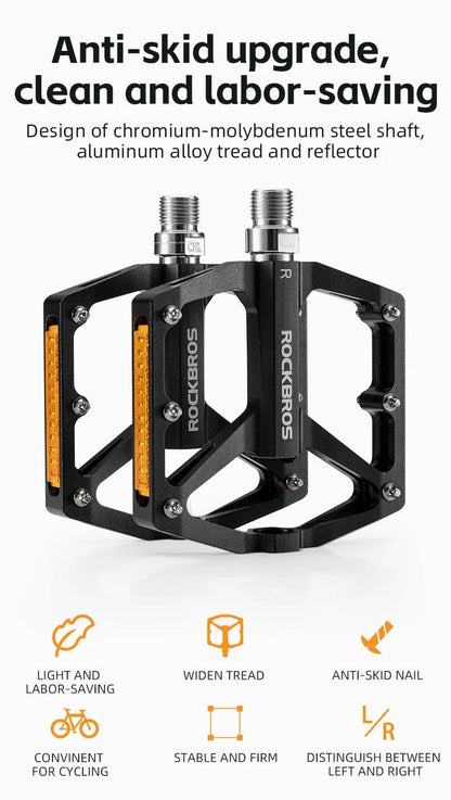 ROCKBROS Bicycle Pedals Save Effort Aluminum Alloy Anti-slip MTB Road Mountain Reflective Bearing Cycling Pedals Bike Accessory