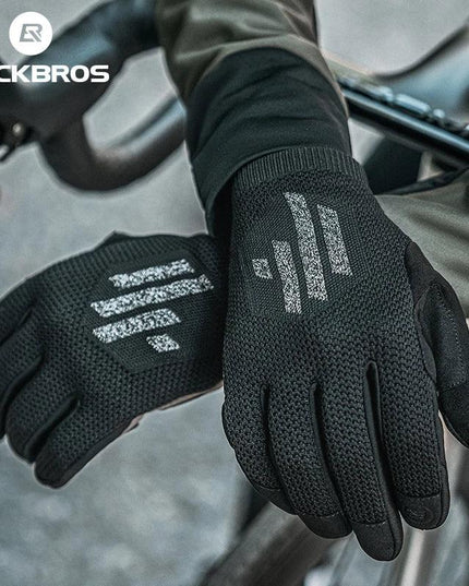 ROCKBROS Bicycle Gloves Full Finger Cycling Gloves Knit Fabric Touch Screen Motorcycle Gloves Autumn Winter Thermal Windproof