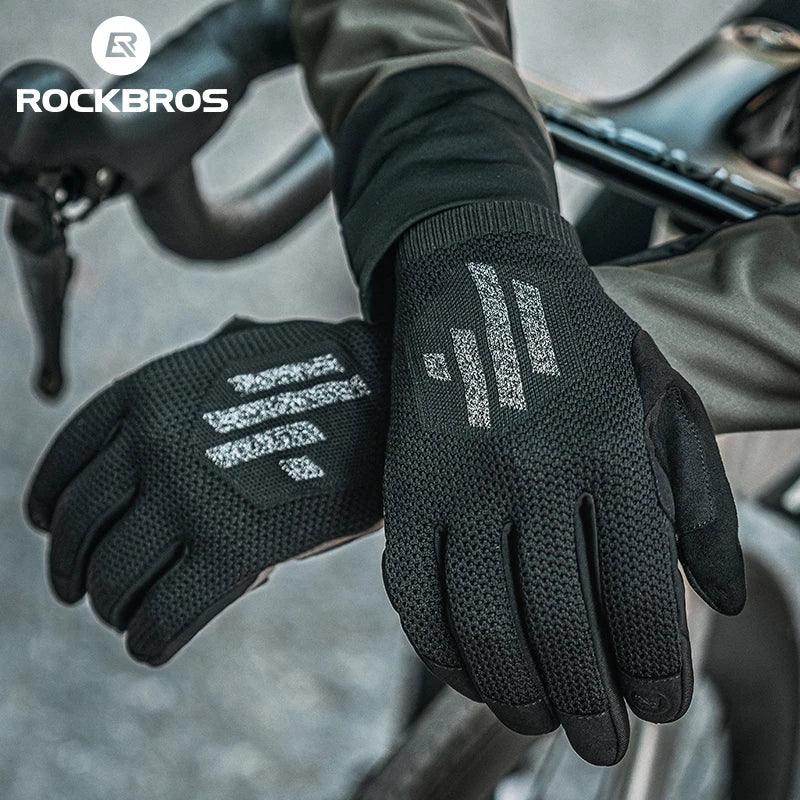 ROCKBROS Bicycle Gloves Full Finger Cycling Gloves Knit Fabric Touch Screen Motorcycle Gloves Autumn Winter Thermal Windproof