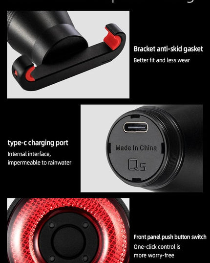 ROCKBROS Bicycle Smart Auto Brake Sensing Light IPx6 Waterproof LED Charging Cycling Taillight Bike Rear Light Accessories Q5