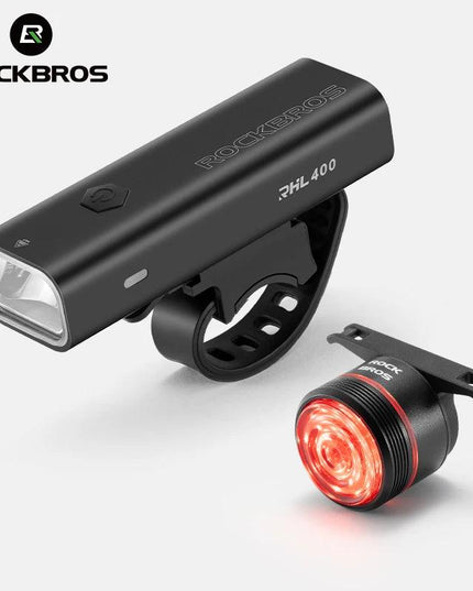 ROCKBROS Bike Light Set MTB Road Cycling Light Waterproof 200LM/400LM Bicycle Headlight + Smart Rear Light Auto Brake Sensing