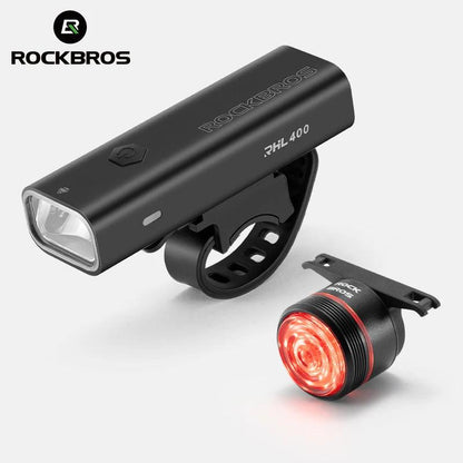 ROCKBROS Bike Light Set MTB Road Cycling Light Waterproof 200LM/400LM Bicycle Headlight + Smart Rear Light Auto Brake Sensing