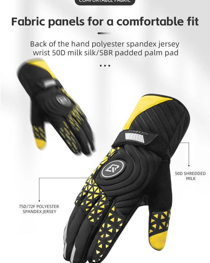 ROCKBROS Bicycle Gloves Winter Warm Motorcycle Full Finger Cycling Gloves Screen Touch Ski Sports Gloves Hiking Thermal Mitten