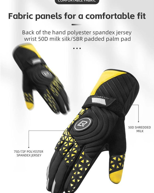 ROCKBROS Bicycle Gloves Winter Warm Motorcycle Full Finger Cycling Gloves Screen Touch Ski Sports Gloves Hiking Thermal Mitten