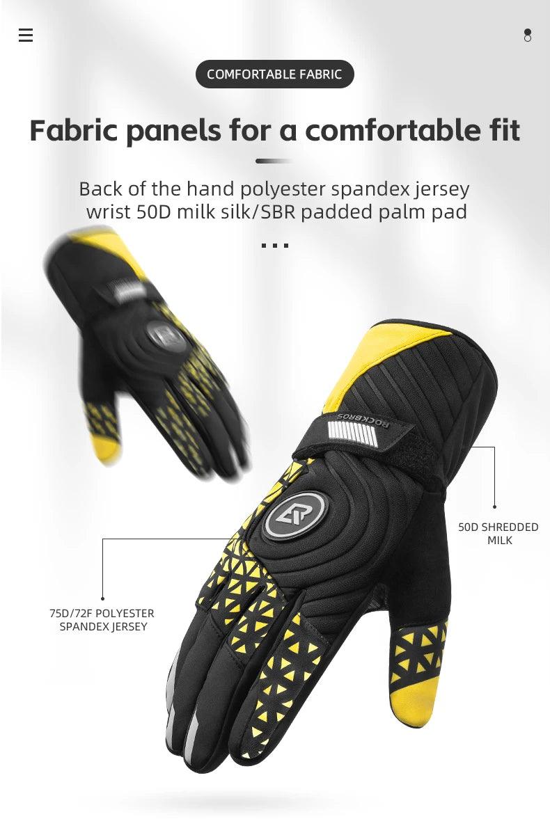 ROCKBROS Bicycle Gloves Winter Warm Motorcycle Full Finger Cycling Gloves Screen Touch Ski Sports Gloves Hiking Thermal Mitten