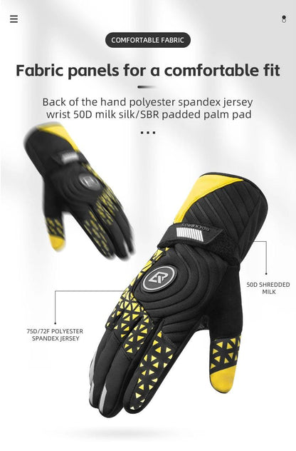 ROCKBROS Bicycle Gloves Winter Warm Motorcycle Full Finger Cycling Gloves Screen Touch Ski Sports Gloves Hiking Thermal Mitten