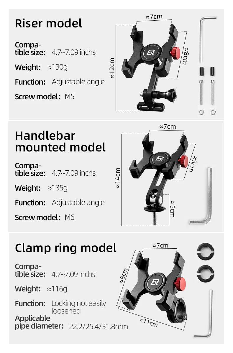 ROCKBROS Bike Phone Holder Aluminum Alloy Material Bracket Anti-slip Cushioning Pads 4.7-7.09 inch Mobile Phone Stand Shockproof