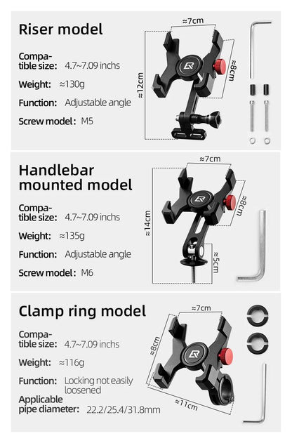 ROCKBROS Bike Phone Holder Aluminum Alloy Material Bracket Anti-slip Cushioning Pads 4.7-7.09 inch Mobile Phone Stand Shockproof