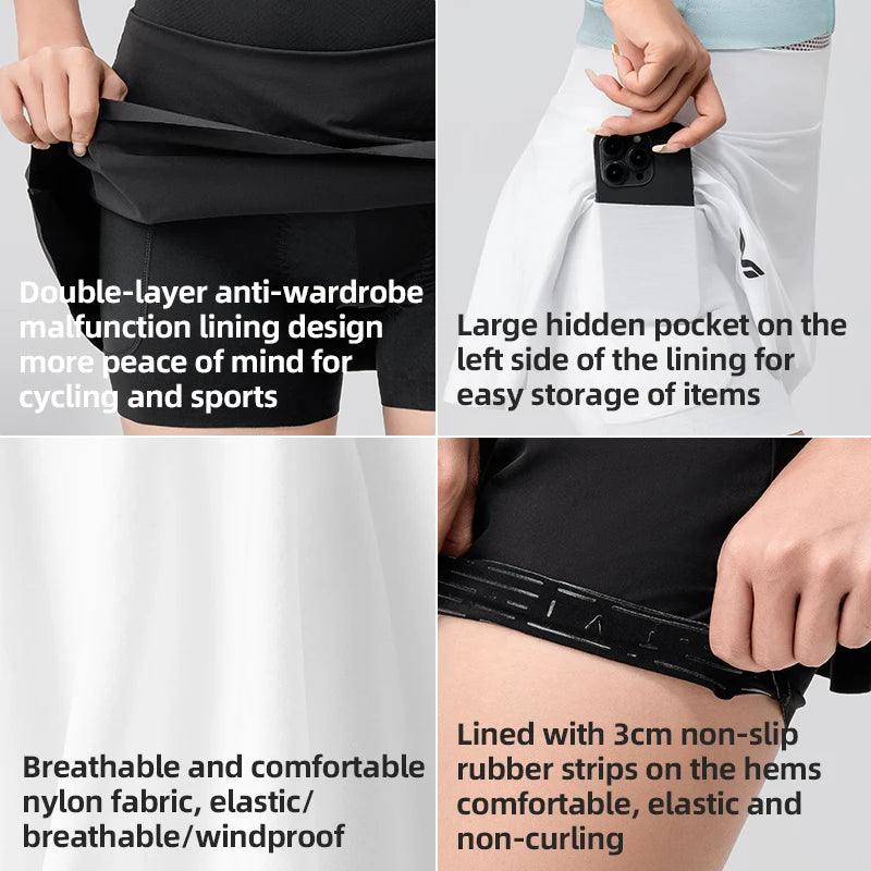 ROCKBROS TVI Cycling Skirt for Women Summer Breathable Running Cycling Outdoors Tennis Sport Skirt Pockets Fitness Casual Shorts