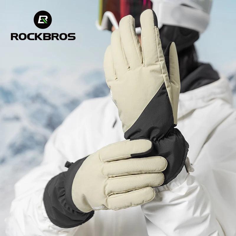 ROCKBROS Winter Ski Gloves Waterproof Snow Keep Warm Windproof Gloves Snowboard Gloves Touch Screen Fleece Motor Riding Gloves