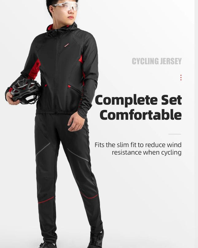 ROCKBROS Cycling Jersey Sets Winter Bicycle Clothes Windproof Thermal Fleece Bike Long Pants Outdoor Fishing Hiking Camping