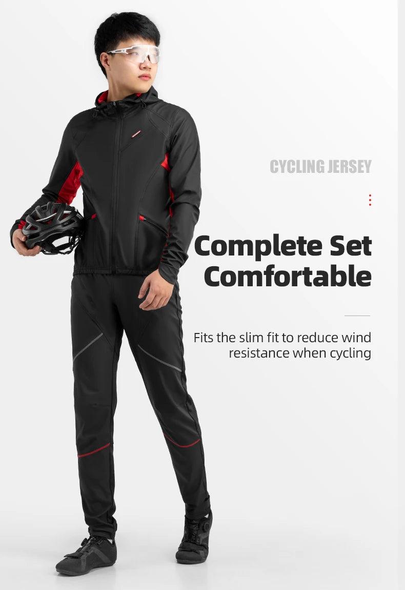 ROCKBROS Cycling Jersey Sets Winter Bicycle Clothes Windproof Thermal Fleece Bike Long Pants Outdoor Fishing Hiking Camping